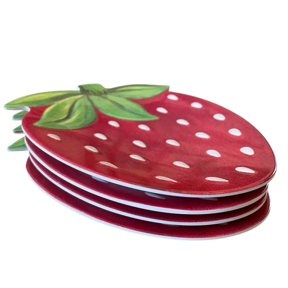 C&C California Strawberry Shaped Melamine Snack Plates 5x7 Set of 4 NEW